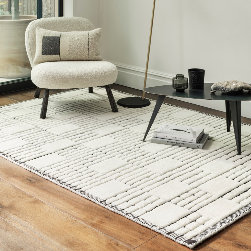 Empire Geometric Grid Rugs in Cream Black